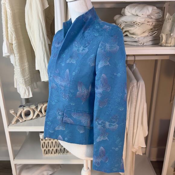 Austin Reed Petites women's size 4 blue blazer jacket, butterflies, #1834 - Picture 4 of 10